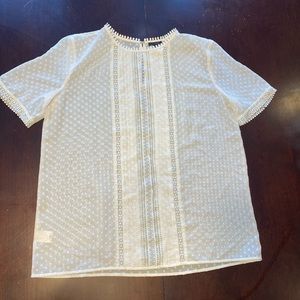Sheer white Ann Taylor clip dot blouse